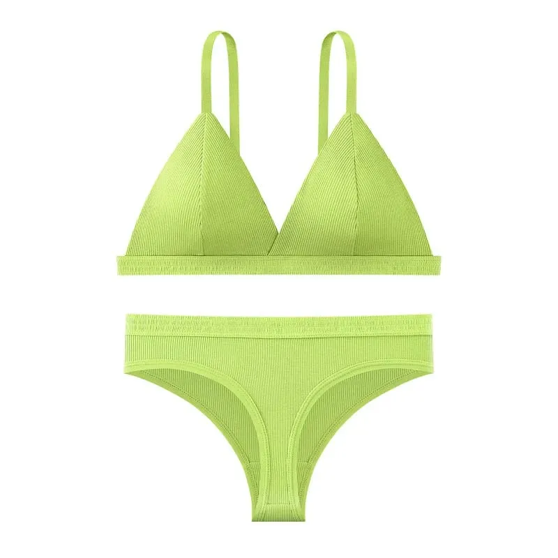 Sömlös BH och trosor Set Enfärgad Bralette Tunna Trådlösa BH Låg midja Stringtrosa Sexiga Underkläder Set Damunderkläder — image 13