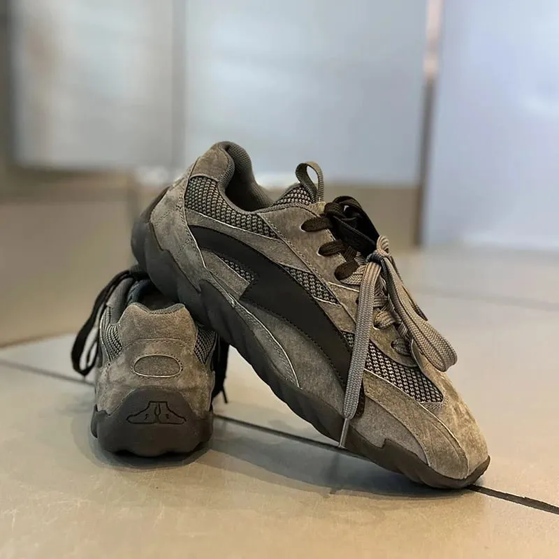 Vintage สีดำหนา Soled Patchwork รองเท้าผ้าใบบุรุษฤดูใบไม้ผลิ Breathable Jogging รองเท้า Low-top Lace-up Sporty รองเท้าฤดูร้อน — image 5