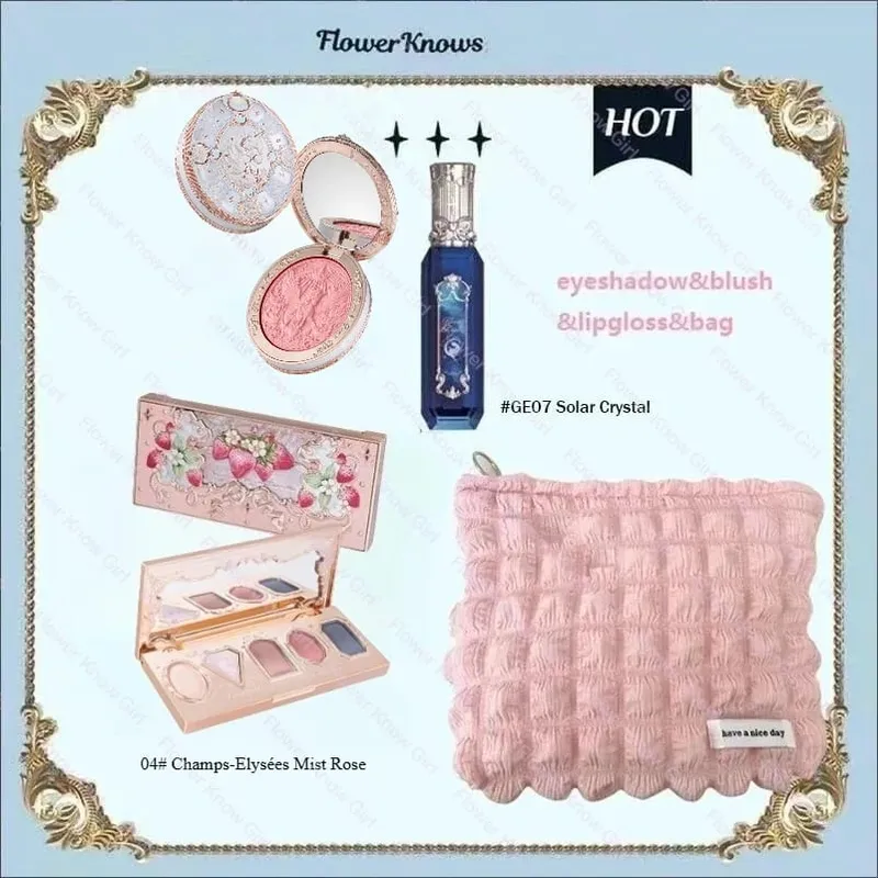 Make-up Flower Knows Set Shell Pearl Series Šestibarevná paleta očních stínů Embosovaná Blusher Shine Lipstick Kit with Bag All In