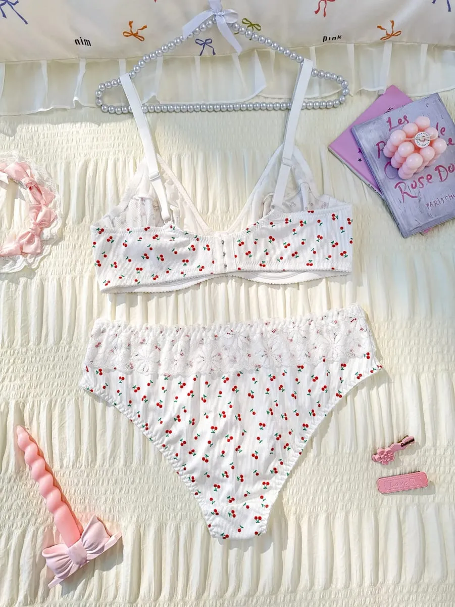 Ensemble soutien-gorge et culotte en dentelle à motif cerise pour femmes, grande taille, bretelles réglables, doux, non rembourré, respirant, ensemble de Lingerie — image 2