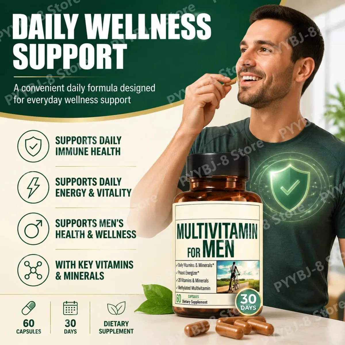 Multivitaminico per uomini Capsule di supporto per la salute immunitaria Contengono vitamine metilate e minerali chelati forniscono energia al corpo 60 — image 2