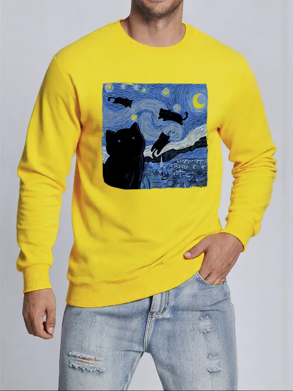 Van Gogh Starry Night Cat Printed Pullovers Unisex Thicken All-Match Sweatshirt Hip Hop Loose Hoodie Autumn Casual Sweatshirts — image 9