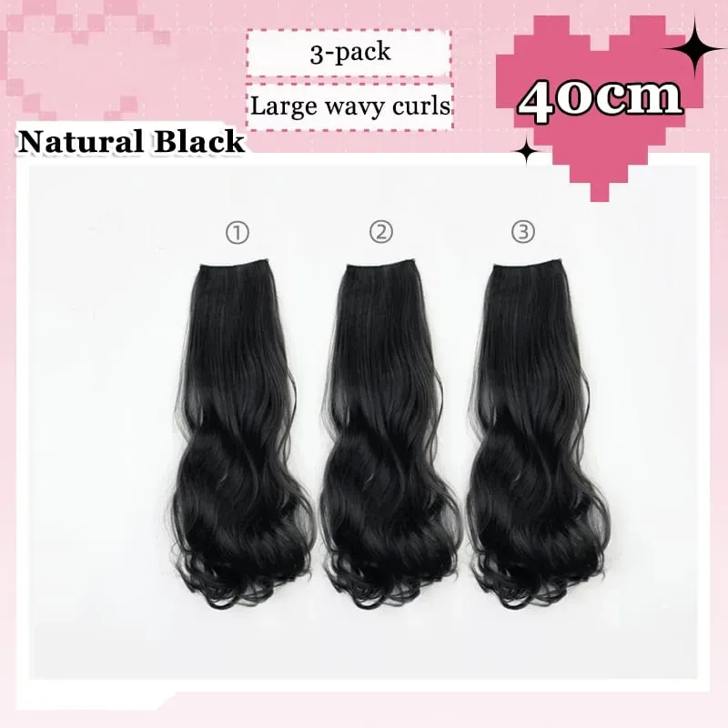 3 Teile/satz 6Clips Haar Verlängerung Schwarz Lange Große Wellenförmige Locken Natürliche Haar Haarteil Hitzebeständige Faser Für Frauen Frisur