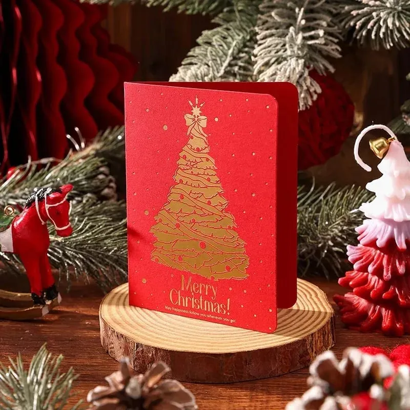 10 Adet Vintage Altın Folyo Noel Katlanır Tebrik Kartları Çok Desen Nimet Tatil Kartları Yeni Yıl Kartpostal Hediye Kartları