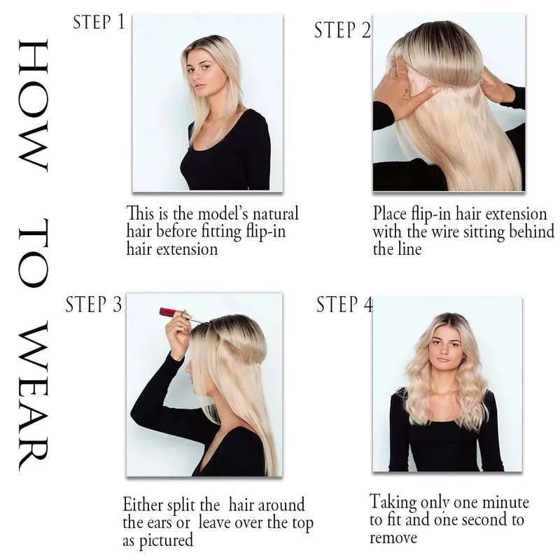 No Clips Hair Extensions Invisible Wire Lang Lige Syntetisk Falsk Hair Piece 80cm Sort Brun Blond Frisure — image 5
