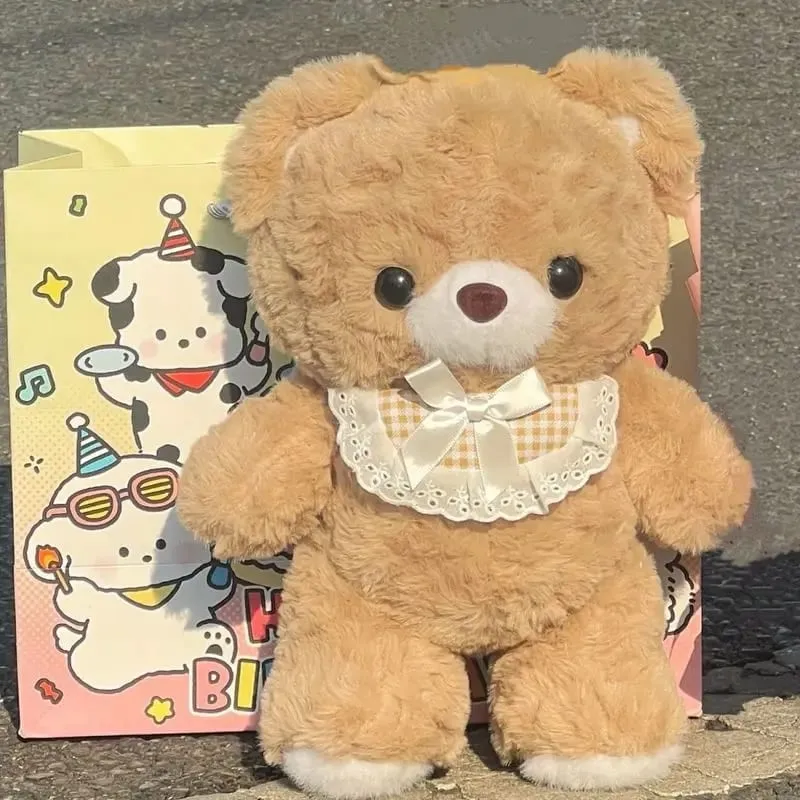 30cm Cute Mocha Brown Teddy Bear Plush Toy Soft Stuffed Animal With Lace Collar Girls Birthday Gift Bedroom Throw Pillow Doll
