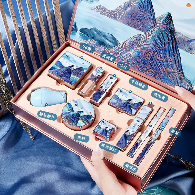 Coffret de maquillage de noël, coffret cadeau BB crème, rouge à lèvres, Eyeliner, fard à paupières, crayon à sourcils, beauté, cosmétiques, cadeau de vacances
