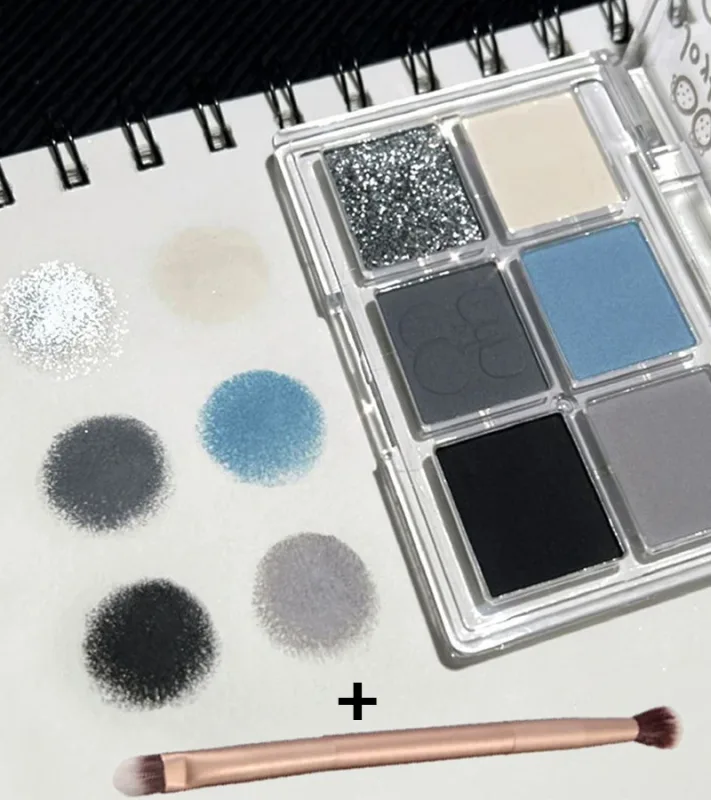 Tavolozza di ombretti fumosi blu grigio opaco Tavolozza di ombretti acrilici argento glitter a 6 colori Tavolozza di ombretti a lunga durata Cosmetici per il trucco degli occhi