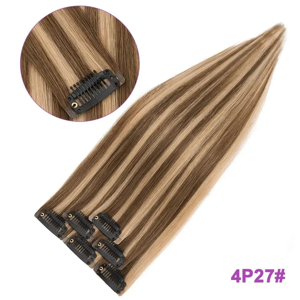 S-noilite Nahtlose PU-Haarverlängerung mit dünnem Schuss, 6 Stück, Clip-in-Haarverlängerungen aus echtem Menschenhaar, glatt, weiche Seide, Clip-in-Verlängerung für Frauen — image 11