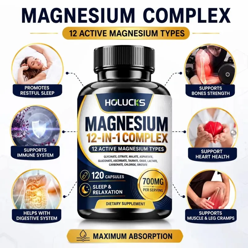 Magnesium Complex 700mg 12 dalam 1 Suplemen Menyokong Jantung & Tulang Bantuan Kesihatan Bantuan Relaksasi Meningkatkan Kekuatan Otot Meningkatkan Imun — image 4