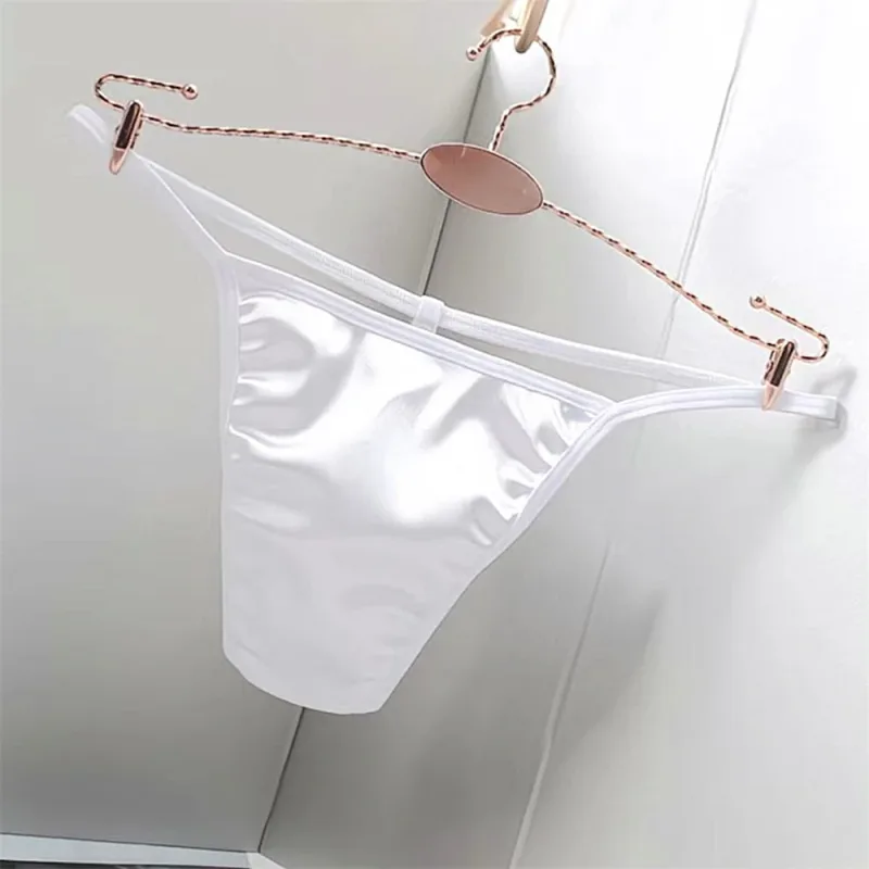 2PCS Men's T-back Thong Sexy Thin Strap Glossy Ice Silk Underwear Male U Convex Night Bikini Low Waist Plus Size Satin G-strings — image 3