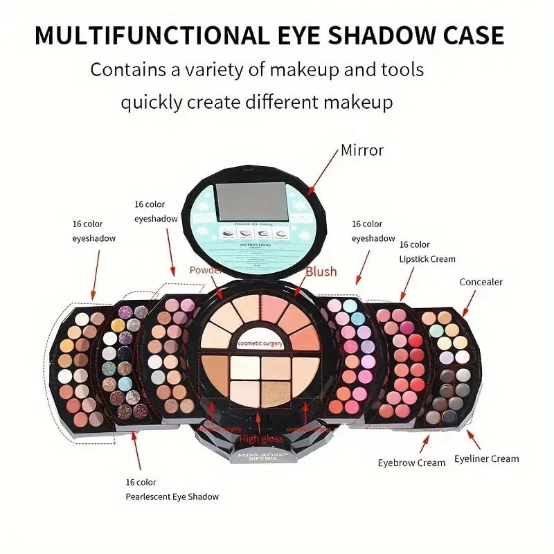 110-Farben-All-in-One-Make-up-Palette, Geschenkset, inklusive Lidschatten, Glitzer, Lippenstift, Concealer, Rouge, Eyeliner, Textmarker mit Spiegel — image 2