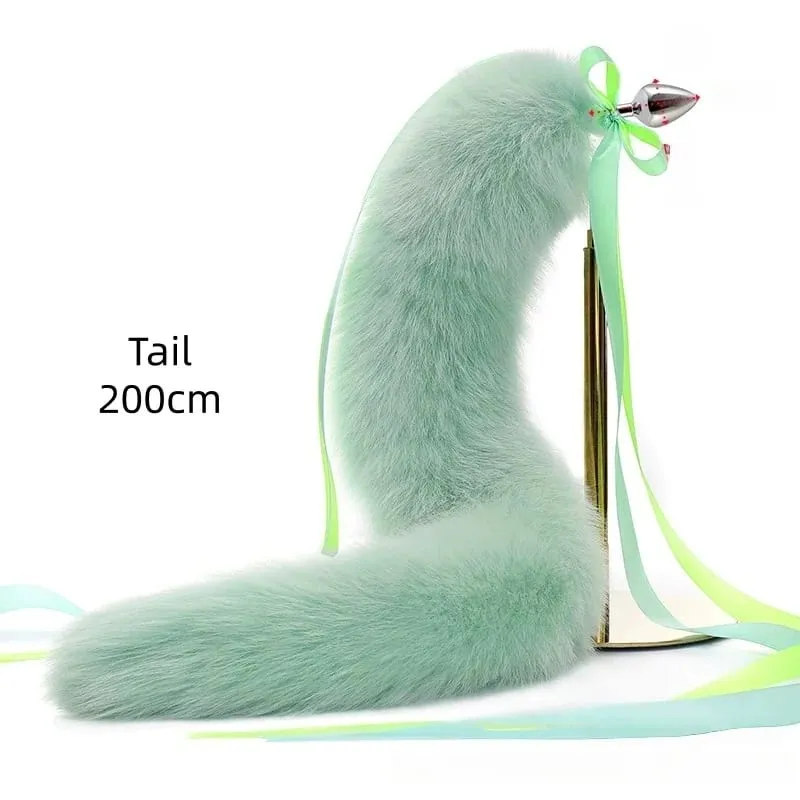 200 cm měkký anální kolík z pravé kožešiny Fox ocas s děleným designem kovový anální kolík pro ženy Cosplay Kostýmy Flirt Smyslové sexuální hračky — image 17