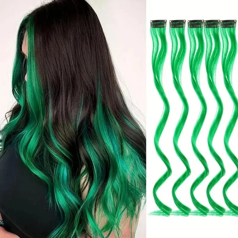 5 Stücke Farbige Haarverlängerungen Party Highlights Lockiges Wellenförmiges Haarteil Clip In Synthetische Streak Für Mädchen Frauen Halloween Perücke — image 13