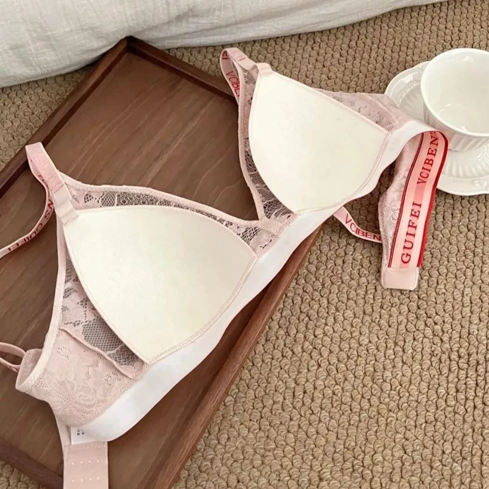 Bra Suit Letter Design Lingerie Set Lace Wireless Women Underwear Suit Deep V Color Blocking Bra Panties Set Pambabae — image 3