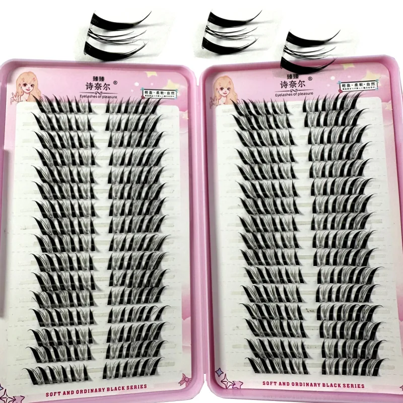 32 řad Fox Eye Manga Cluster Lashes Řasy Kočičí Eye Řasy Individuální řasy Přirozený vzhled DIY Prodloužení řas Objem Shluky řas
