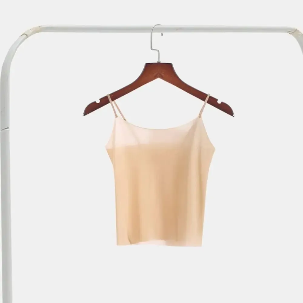 Ais Sutera Nipis Sling Tanpa Jejak Tank Top Bralette Crop Top Tali Atasan Vest Kurus Warna Pejal Slim Fit Tanpa Lengan Kamisol Wanita — image 9