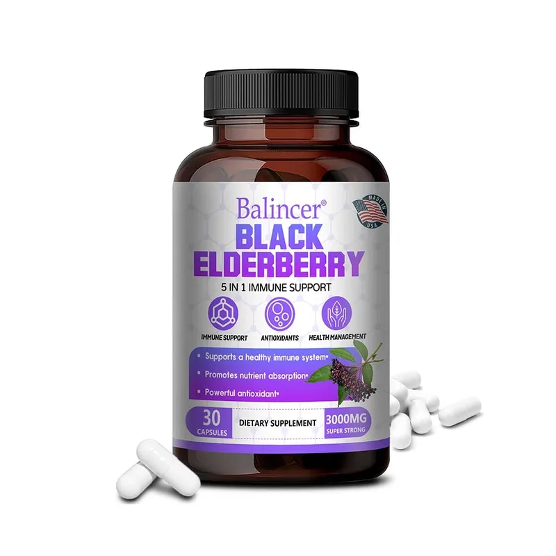 Black Elderberry แคปซูล Milk Thistle วิตามิน C สังกะสีสารต้านอนุมูลอิสระภูมิคุ้มกันผิว Respiratory & Digestive Health