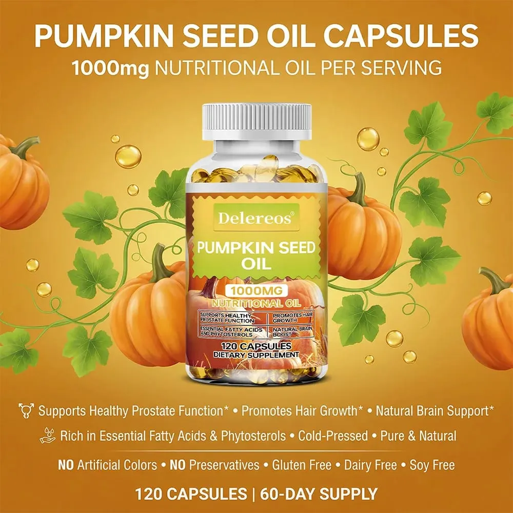 Capsule di olio di semi di zucca da 1000 mg supportano la prostata, la vescica urinaria e la salute dei capelli per gli uomini Salute cardiovascolare Non OGM — image 3