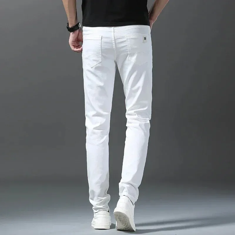 2026 Spring New Men Slim Jeans 98% Cotton White Stretch Straight Casual Fashion Pencil Pants High Quality Trousers Male Clothes — image 6