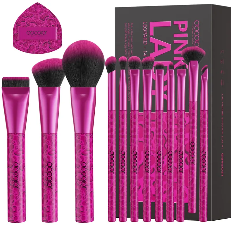 Docolor 12 stk Leopard Pink Face Makeup Brush Øjenskygge Utral Thin Foundation Brush Blush Powder Concealer Eyeliner Makeup Brush
