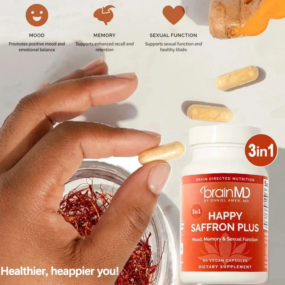 مكملات Happy Saffron Plus - مكمل مستخلص زهرة الزعفران لدعم صحة العين - محسن المزاج للرجال والنساء — image 1