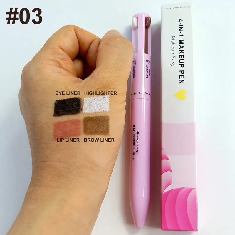 4 In 1 ปากกาแต่งหน้าดินสอเขียนคิ้วยาวนาน Easy Color Lip Liner Highlight โกหก Silkworm ปากกาอายไลเนอร์กันน้ำแต่งหน้าเครื่องมือ — image 5