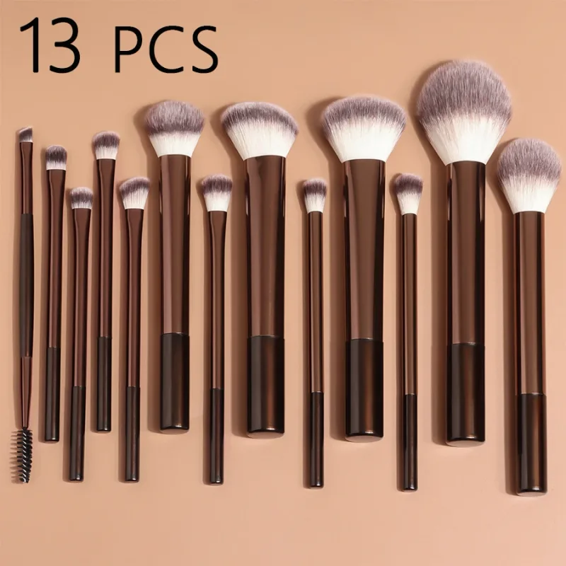 13 pcs Set Berus Makeup Bulu Padat Pemegang Aloi Aluminium Sesuai untuk Semua Jenis Kulit