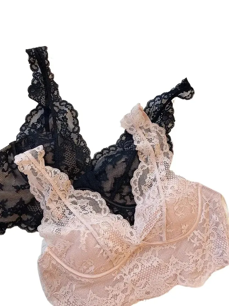 Lace Bralette Set - Wireless Anti Sagging Bra Adjustable Breathable Lingerie No Underwire Comfort Thin Sexy Everyday Wear — image 1