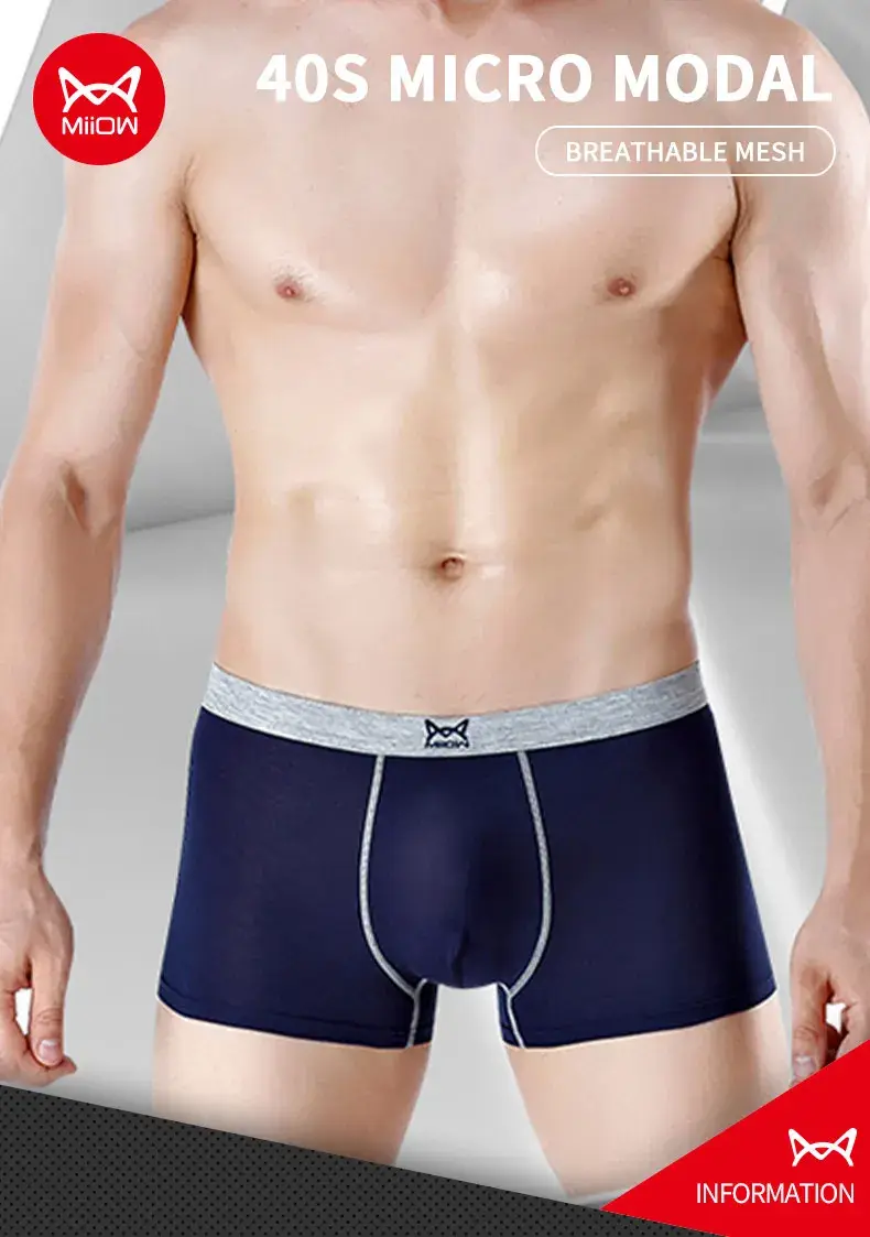 MiiOW 3pcs 40S Modal Men Boxers Underwear Breathable Mesh Men's Panties Boxershorts 3A Graphene Antibacterial Man Underpants — image 1