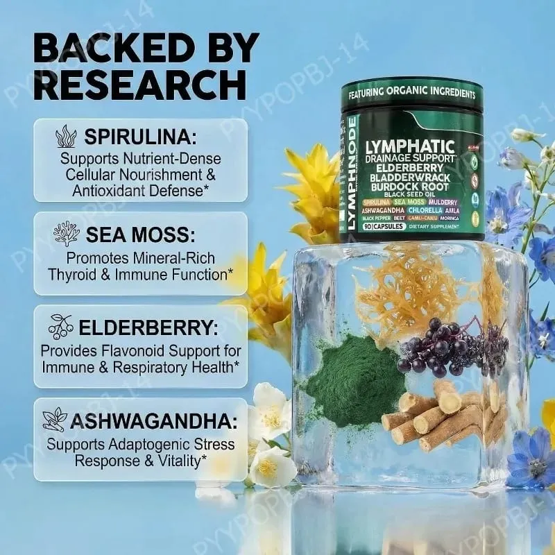 Organic Lymphatic Drainage Supplements with Elderberry Burdock Root Chlorella & Ashwagandha 90 Count Daily Wellness — image 4