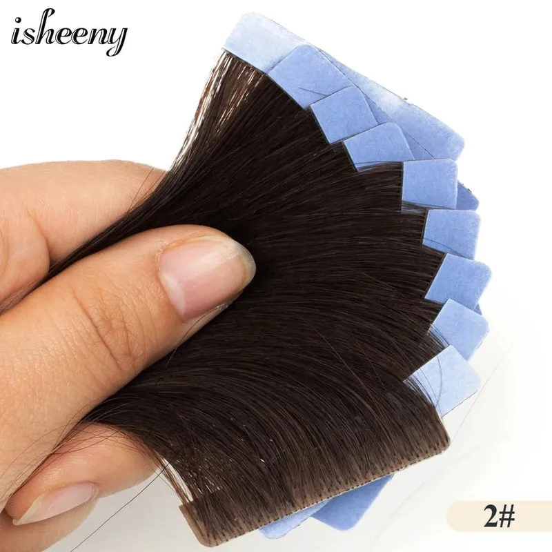 Isheeny Invisible Tape In Hair Extensions 12" 16" 20" Skin Weft Tape Ins 10 stk Naturlig Straight Machine Made Remy Human Hair — image 9