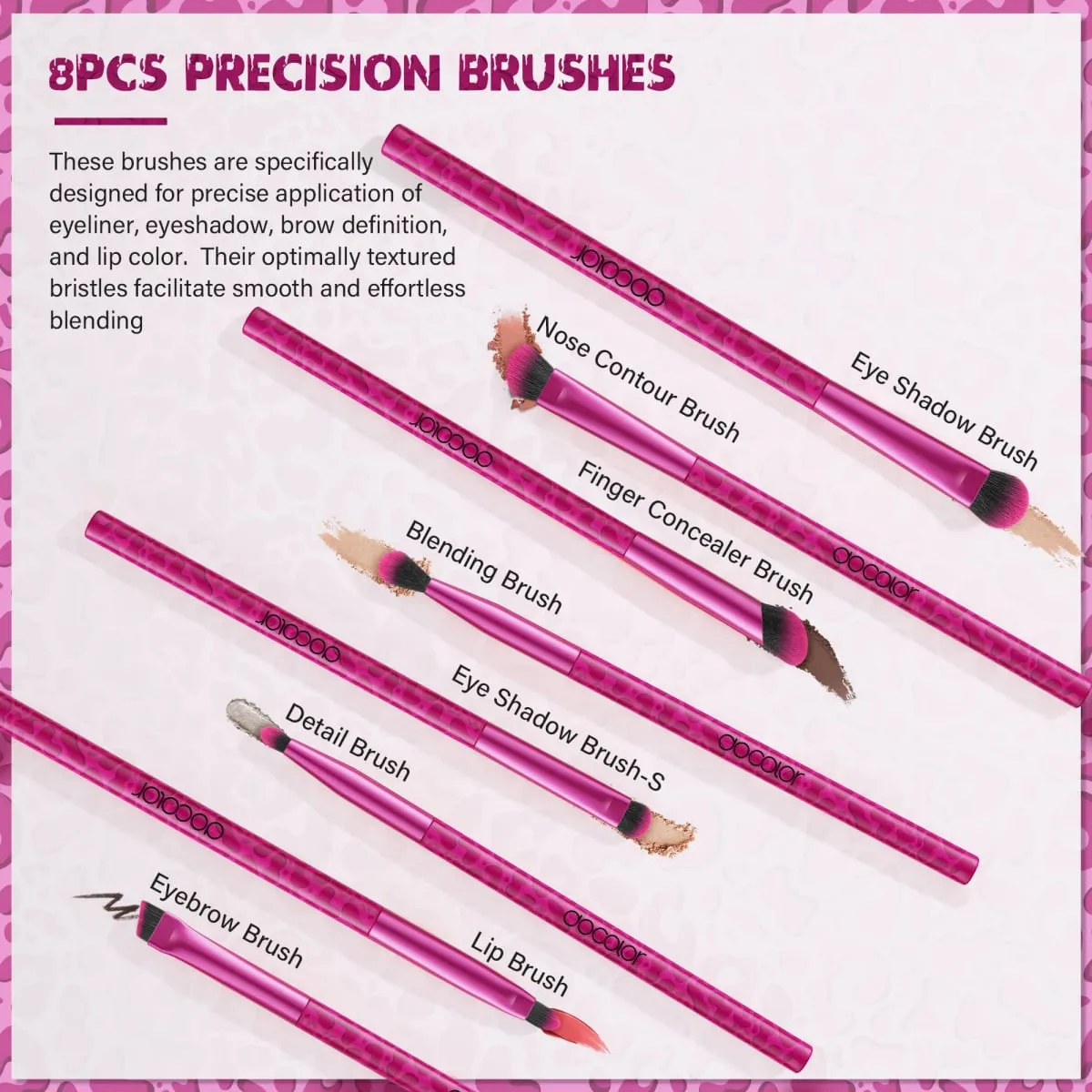 Docolor 12 stk Leopard Pink Face Makeup Brush Øjenskygge Utral Thin Foundation Brush Blush Powder Concealer Eyeliner Makeup Brush — image 5