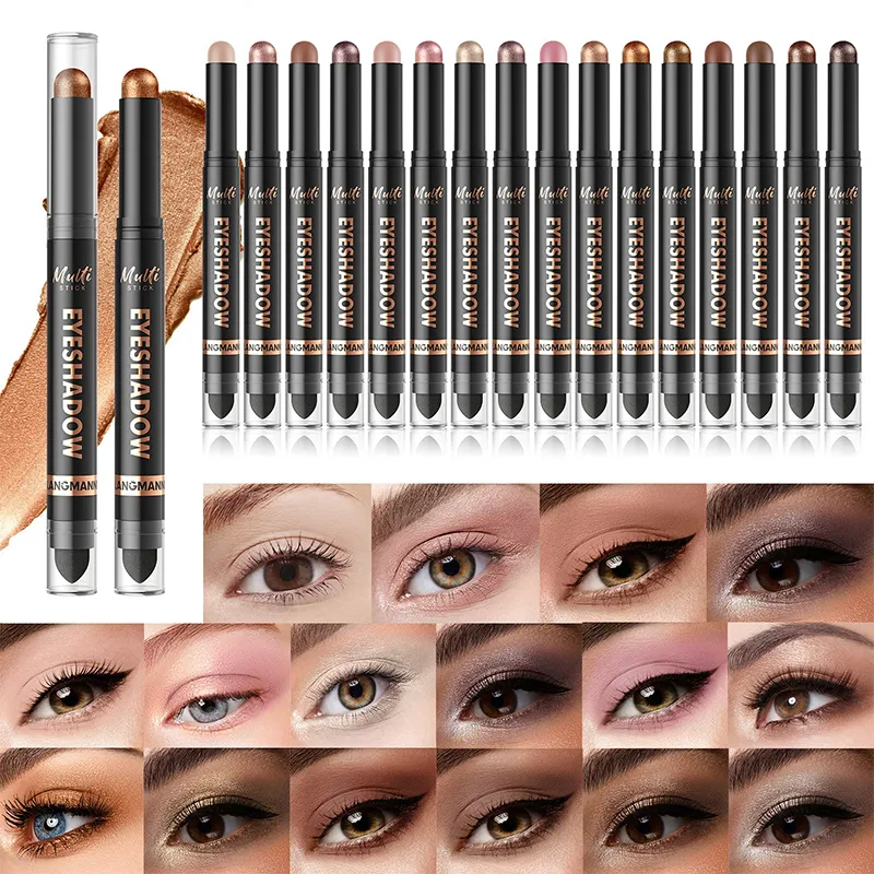 Bâton de fard à paupières Double tête, 16 couleurs, nacré, chatoyant, marron, crème hautement imperméable, crayon d'ombre à paupières, maquillage longue durée pour les yeux — image 3