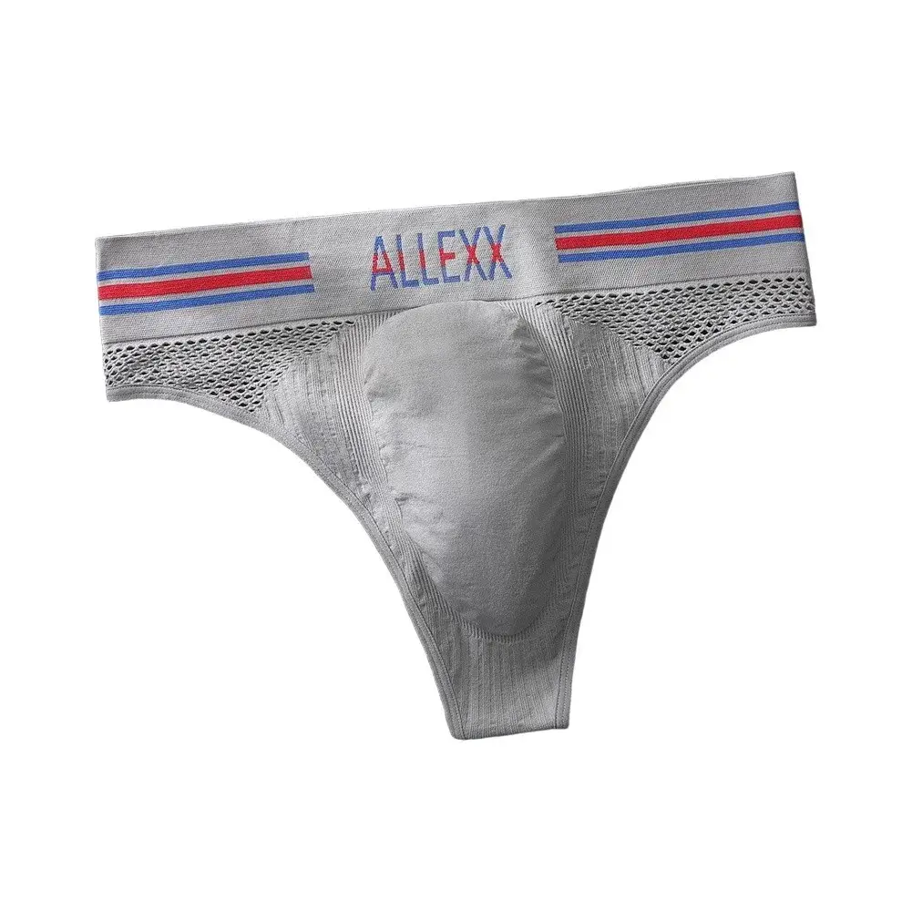 1pc Men's G-String Underwear 3D Bulge Pouch Striped Letter Printing Briefs Elastic Mesh Breathable Comfortable Thongs — image 4