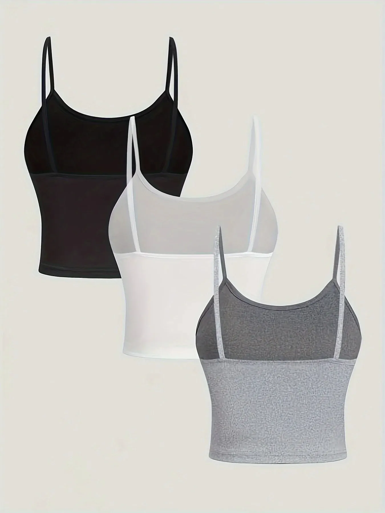 3 Pack Solid Color Cami Top Versatile Slim Backless Spaghetti Strap Top Para sa Pambabaeng Damit ng Tag-init — image 3