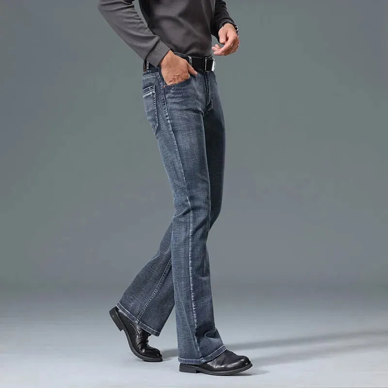 2026 Autumn And Winter Men's Mid Waist Micro Flared Jeans High-End Loose And Comfortable Blue Gray Casual Pants — image 4