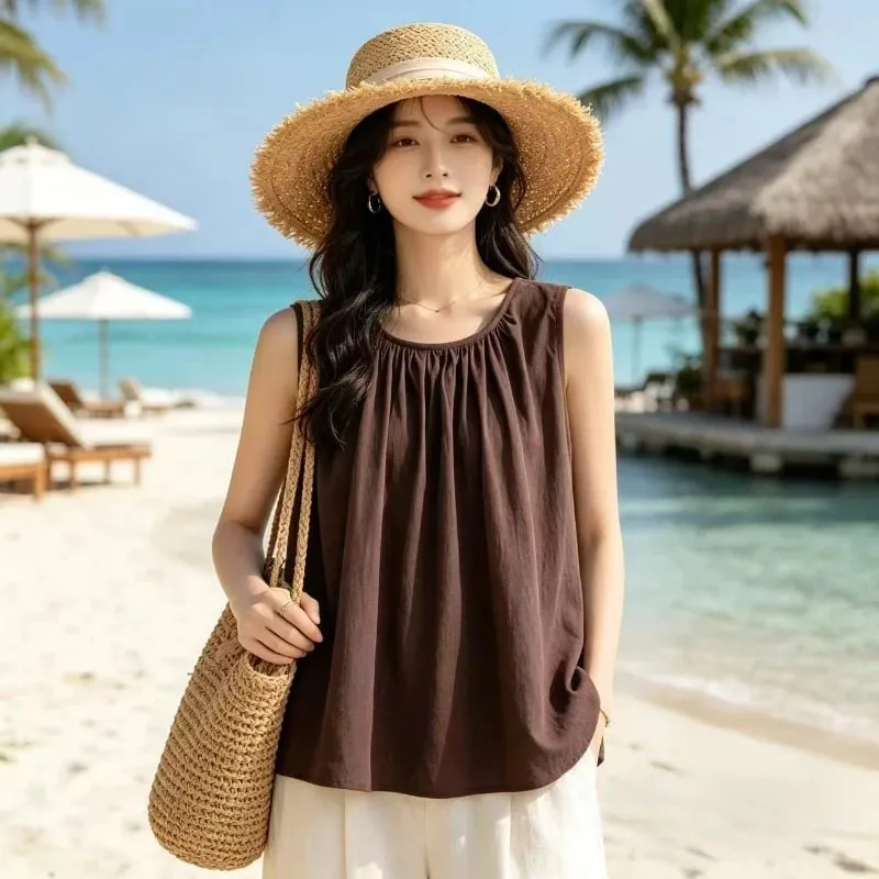 Street Casualจีบเรียบง่ายAll-Matchเสื้อฤดูร้อนใหม่หลวมElegant Tเสื้อแฟชั่นแนวโน้มเสื้อผ้าผู้หญิง — image 3