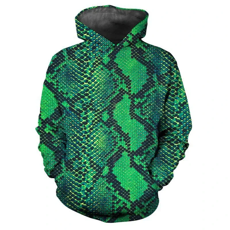 Sweat à capuche à motif peau de serpent personnalisé, tendance, manches longues, imprimé peau d'animaux 3D, ample, Streetwear, dessus frais — image 3