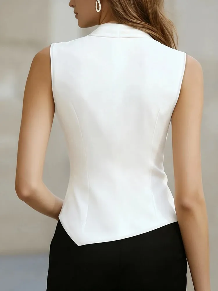 Haut sans manches à col en v et ourlet irrégulier, charme Simple et élégant, sensation haut de gamme, vêtements pour femmes — image 6