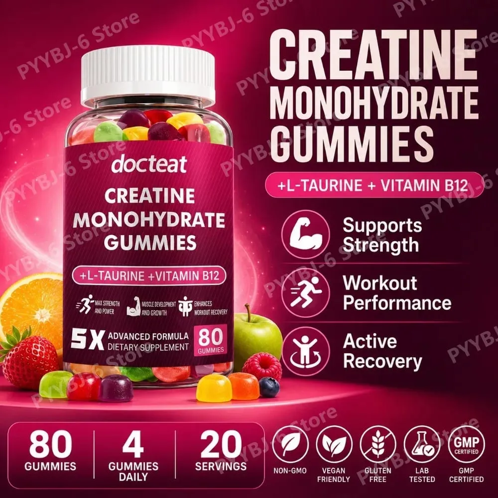 Creatine Monohydrate Gummies 80 นับพร้อมทอรีนวิตามินบี 12 อาหารเสริมโภชนาการการกีฬาแบบเคี้ยวสำหรับกล้ามเนื้อและพลังงาน — image 2