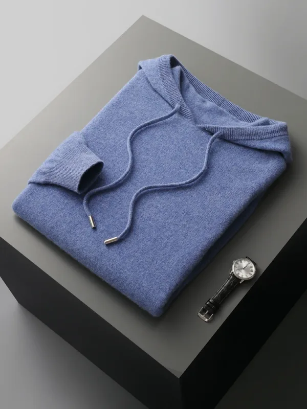 Men's 100% Merino Wool Sweater Hooded Collar Knitted Pullover Sweatshirt Autumn Winter Casual Large Tops Long Sleeved — image 8