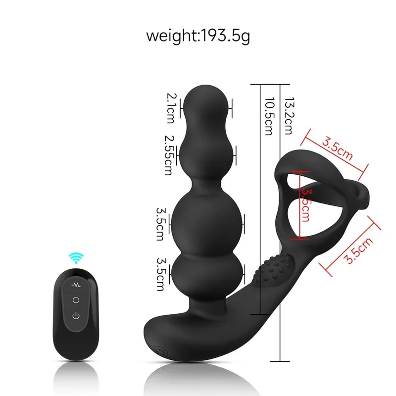 360° roterende analperler prostata massageapparat med cockring fjernbetjening Vibrerende buttplug - voksenlegetøj til mænd