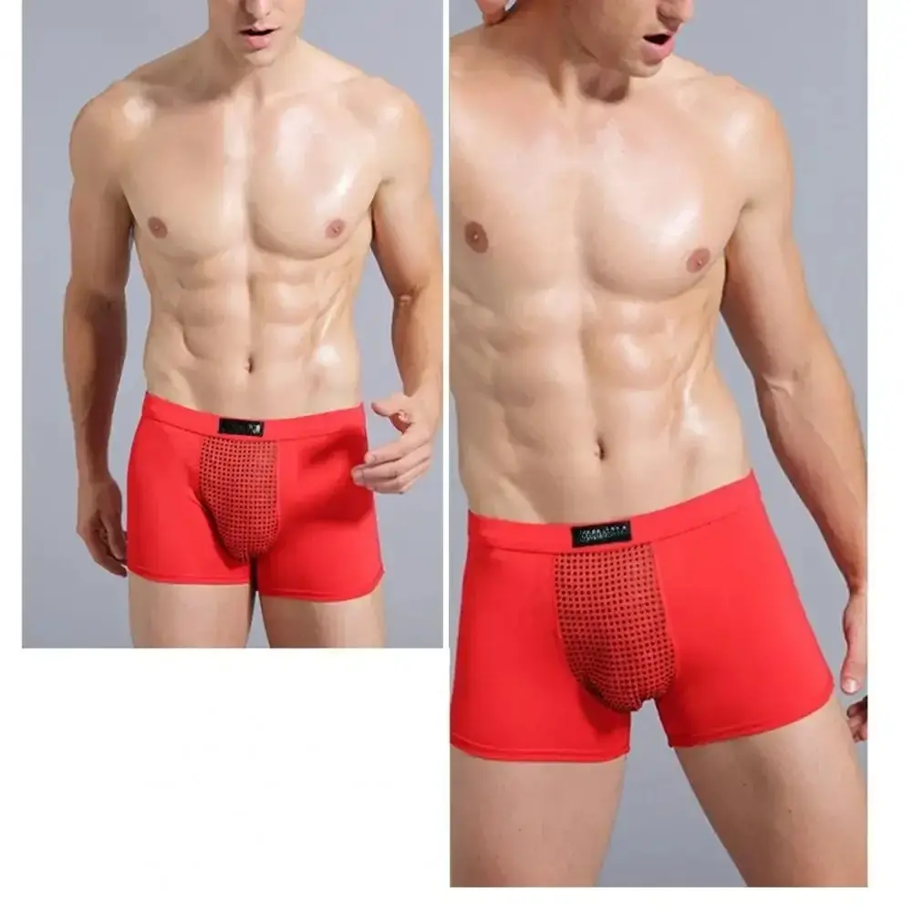 Boxer da uomo Assorbimento del sudore U Convesso Magnetico Biancheria intima fisiologica Massaggio Tinta unita Plus Size Mutande da uomo Abbigliamento interno Cl — image 2