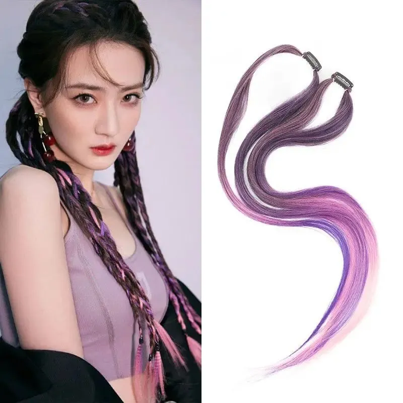 2PCS 60cm Synthetic Long Straight Hair Clips Rainbow Hair Extension Colored Red Green Blue Hairpiece for Women — image 10