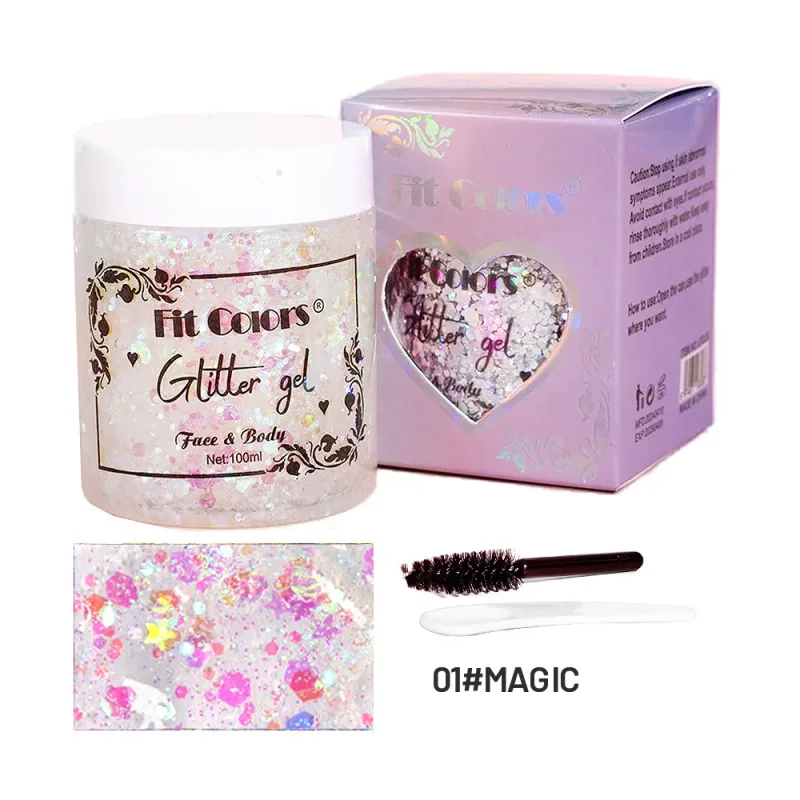 100 ml Glitter Gel Øjenskygge Flydende ansigtskrop Large Pailletter Gel Multifunktionel Farverige Løse Pailletter Creme Festdekoration