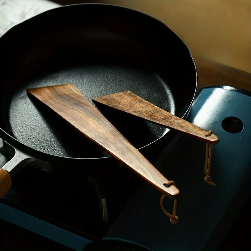 Spatula Kayu Jati Spatula Dapur Kecil untuk Memasak Pancake Telur Turner Spatula Memasak Luaran Alat Dapur — image 1