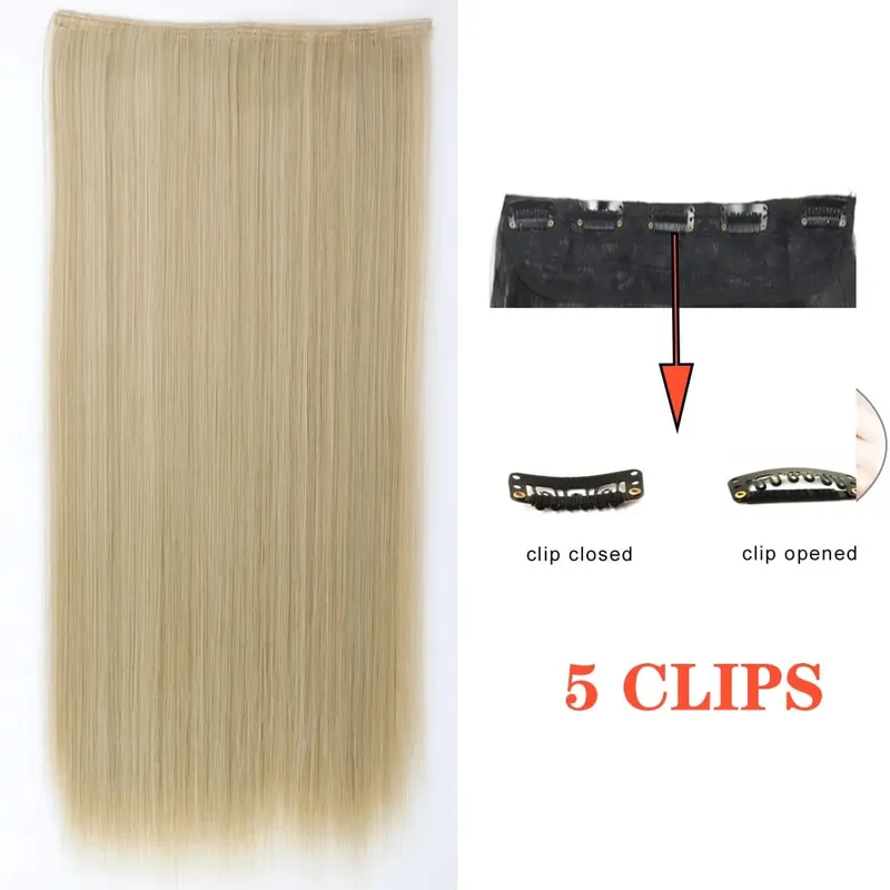 Synthetic Long Wave 5 Clips Hair Extensions Clips in High Temperature Fiber Black Brown Hairpiece — image 24