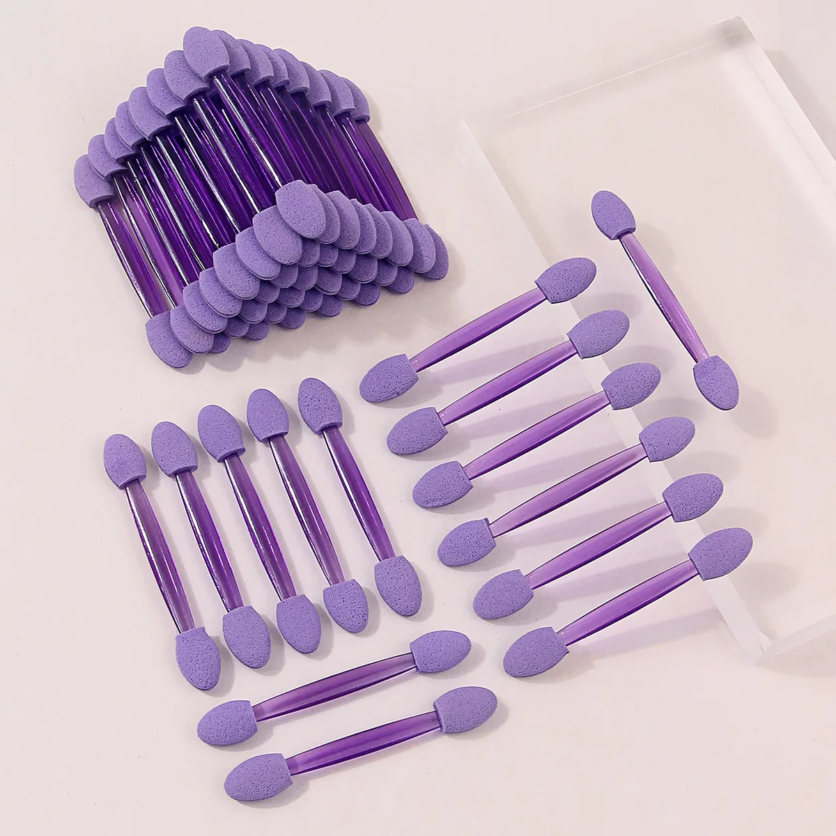 50 Uds. Aplicadores de esponja para sombra de ojos de doble punta, brochas de maquillaje desechables moradas para corrector de sombra de ojos, arte de uñas y cejas — image 3