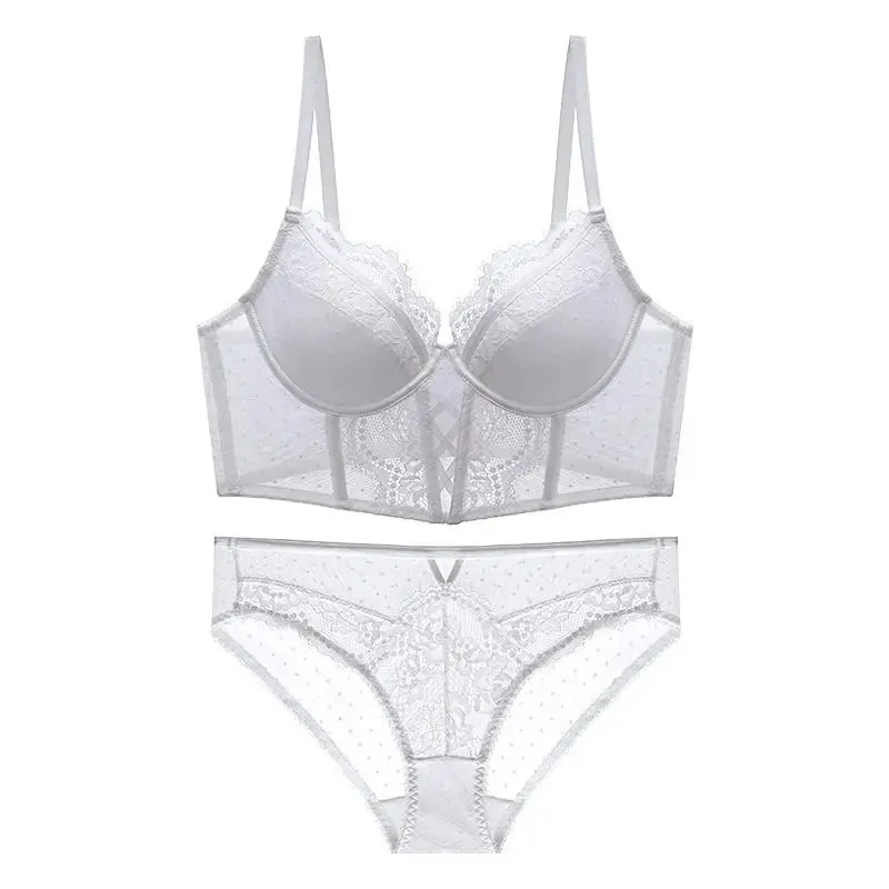 Set Seluar Dalam French Lace Push Up Mulher Thin Underwire Bra Sheer Ruched Chemise Lembut Petite Dada Kecil S-XL Petite Elegance — image 4